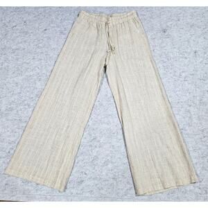 Astrologie 100% Linen Pants, Striped, Pockets, Cream, Wide Leg, Womens Sz S, NEW